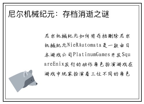 尼尔机械纪元：存档消逝之谜