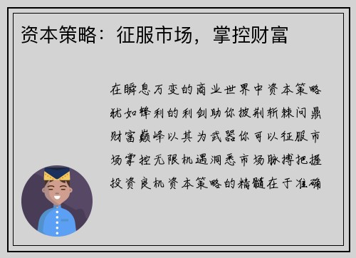 资本策略：征服市场，掌控财富