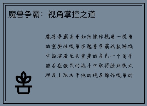 魔兽争霸：视角掌控之道